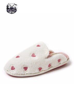 Womens Embroidered Scuff Slippers Fuzzy Sherpa Memory Foam House Shoes